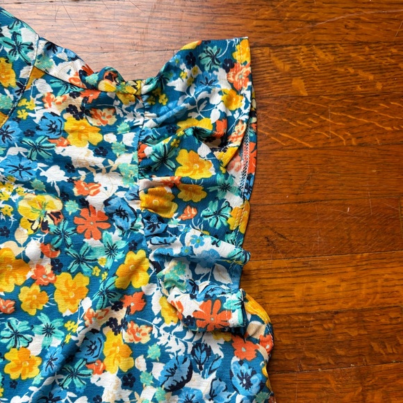 Cato Blue Floral Flutter Sleeve Top L - Picture 4 of 5